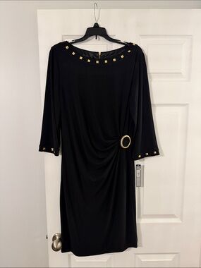 black short sleeve mini dress Short Sleeve Mini Dress with Split Neck with Tie, Smocked Waist, and Pleated Skirt